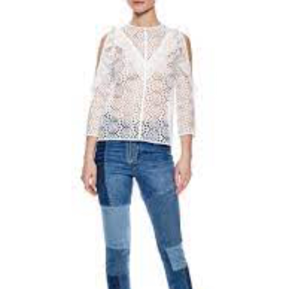 NWT Sandro Bonnie Cold Shoulder White Lace Top Women’s Size 0